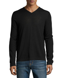 Neiman Marcus Wool V Neck Modern Fit Sweater Black