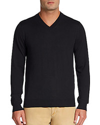 Saks Fifth Avenue BLACK Wool V Neck Sweater