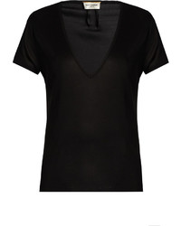 Saint Laurent Deep V Neck Silk Jersey T Shirt