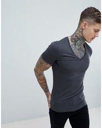 ASOS DESIGN Muscle Fit T Shirt With Deep V Neck In Washed Black