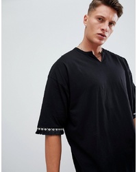 ASOS DESIGN Oversized Longline T Shirt With Notch Neck And Fringing
