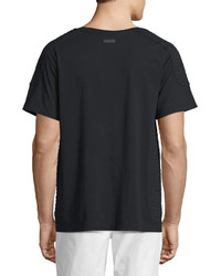 Pierre Balmain Ribbed Panel Short Sleeve V Neck T Shirt Black