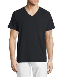 Pierre Balmain Ribbed Panel Short Sleeve V Neck T Shirt Black