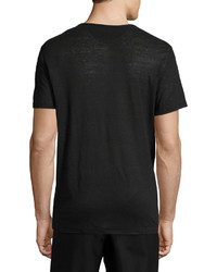 Vince Short Sleeve V Neck Linen T Shirt Black
