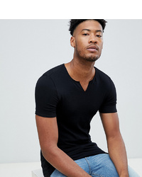 ASOS DESIGN Tall Muscle Fit T Shirt With Raw Notch Neck In Black