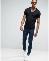 Asos Tall T Shirt With Deep V Neck In Black