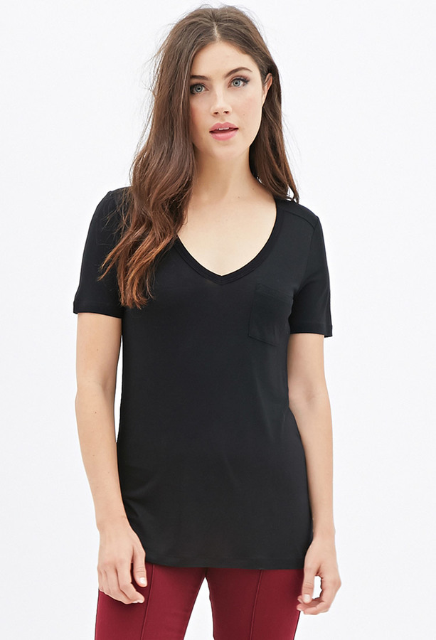 black v neck t shirt with pocket