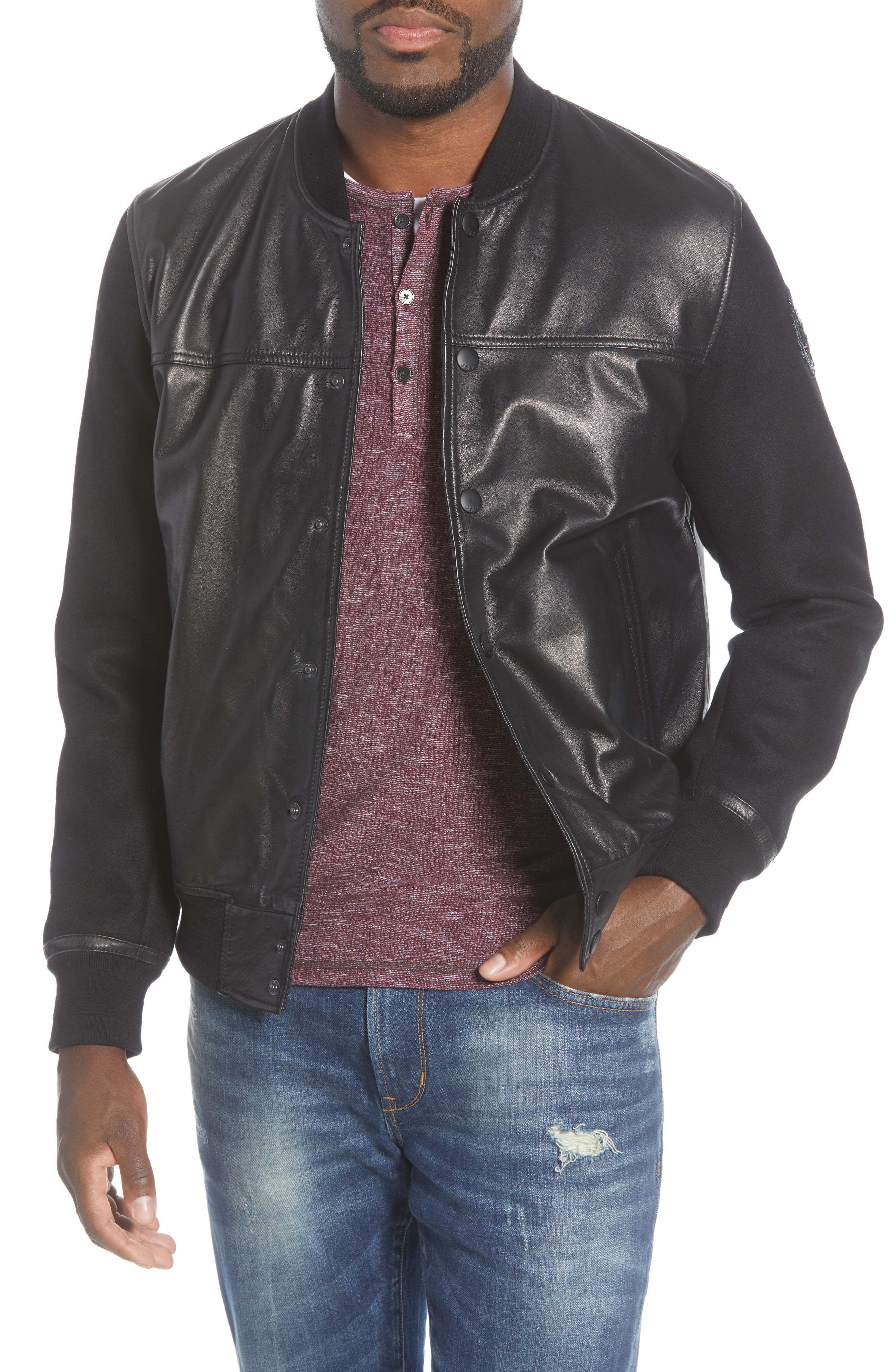 John Varvatos Star USA Billy Leather Varsity Jacket, $358 | Nordstrom ...