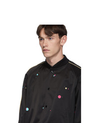 Saint Laurent Black And Multicolor Logo Teddy Bomber Jacket