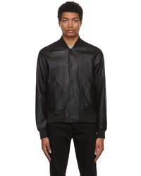 Ps By Paul Smith Black Leather Bomber Jacket