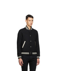 Saint Laurent Black Wool Teddy Varsity Bomber Jacket