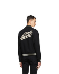 Saint Laurent Black Wool Teddy Varsity Bomber Jacket