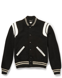 Saint Laurent Leather Trimmed Wool Blend Varsity Jacket
