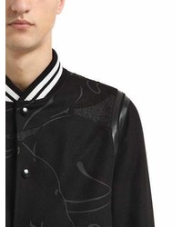 Valentino Panther Leather Wool Varsity Jacket