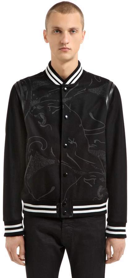 Snor Konsekvent pålidelighed Valentino Panther Leather Wool Varsity Jacket, $2,695 | LUISAVIAROMA |  Lookastic