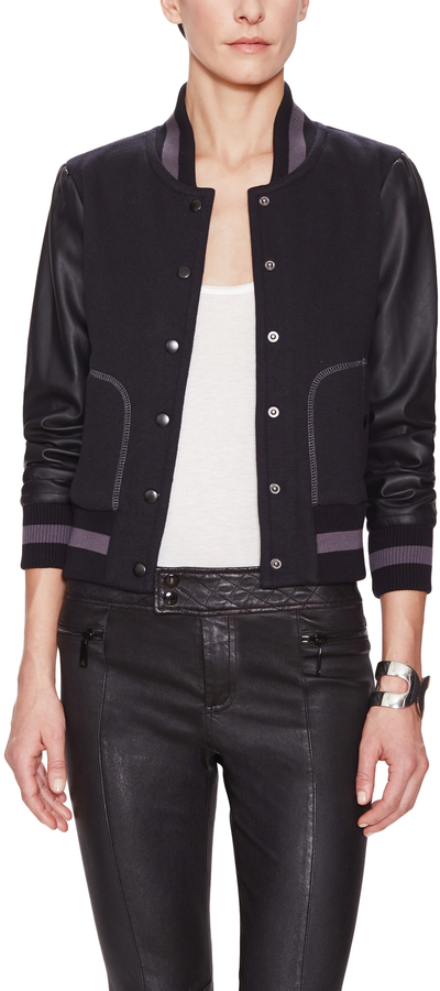 Rachel Zoe Baseball Jacket With Faux Leather Sleeves | Where to ...