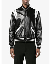 Saint Laurent Stripe Leather Varsity Jacket