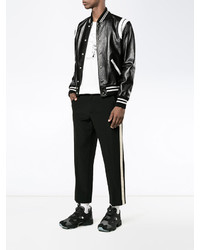 Saint Laurent Stripe Leather Varsity Jacket