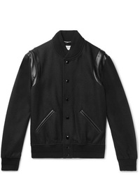Saint Laurent Teddy Leather Trimmed Wool Bomber Jacket