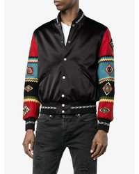 Saint Laurent Wool Varsity Jacket With Embroidered Sleeves