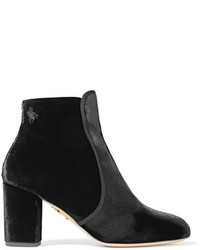 Charlotte Olympia Alba Embellished Velvet Ankle Boots Black