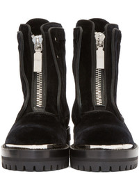 Alexander McQueen Black Velvet Lug Sole Zip Boots