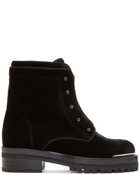 Alexander McQueen Black Velvet Lug Sole Zip Boots
