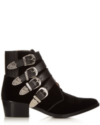 Toga Buckle Velvet Ankle Boots