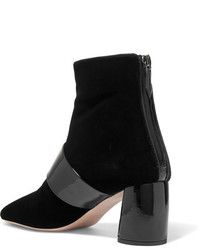 Miu Miu Buckled Patent Leather And Velvet Ankle Boots Black
