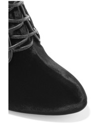 Aquazzura Elena Leather Trimmed Velvet Ankle Boots Black