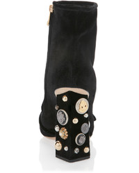 Dolce & Gabbana Embellished Stretch Velvet Ankle Boots