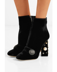 Dolce & Gabbana Embellished Velvet Ankle Boots Black