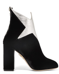 Charlotte Olympia Galactica Metallic Leather And Velvet Ankle Boots Black