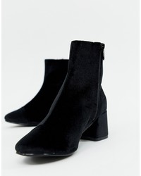 Miss Selfridge Heeled Ankle Boots In Black Velvet