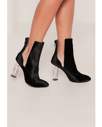 Missguided Black Velvet Transparent Cut Out Ankle Boots
