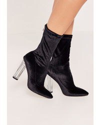 Missguided Black Velvet Transparent Heeled Ankle Boots