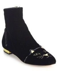 Charlotte Olympia Puss In Boots Velvet Ankle Boots