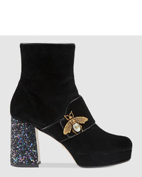 Gucci Velvet Ankle Boot With Bee