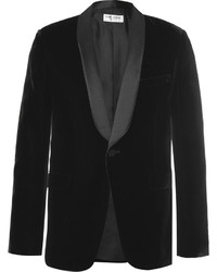 Saint Laurent Black Slim Fit Satin Trimmed Velvet Tuxedo Jacket