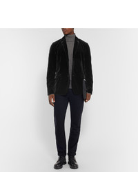 Tomas Maier Black Slim Fit Unstructured Stretch Cotton Velvet Blazer