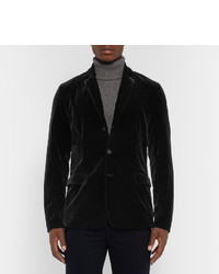 Tomas Maier Black Slim Fit Unstructured Stretch Cotton Velvet Blazer