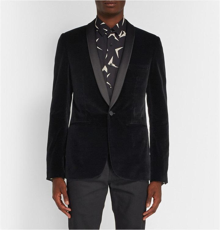 Saint Laurent Black Slim Fit Velvet Tuxedo Jacket, $2,450 | MR PORTER ...