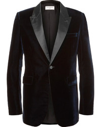 Saint Laurent Blue Satin Trimmed Velvet Tuxedo Jacket