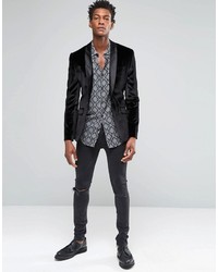 Asos Brand Skinny Velvet Blazer In Black