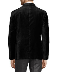 Armani Collezioni R Line Textured Velvet Two Button Sport Coat Black