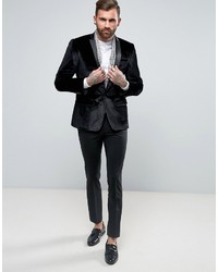 Asos Skinny Blazer In Black Velvet
