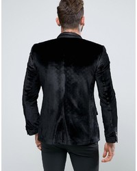 Asos Skinny Blazer In Black Velvet
