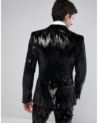 Asos Super Skinny Blazer In Black Velvet And Sequins