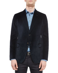 Armani Collezioni Textured Velvet Two Button Jacket Turquoise