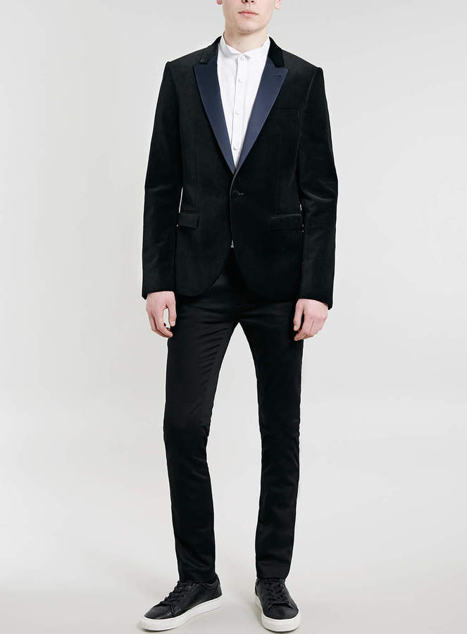 Topman Black Velvet Navy Satin Lapel Blazer 200 Topman Lookastic